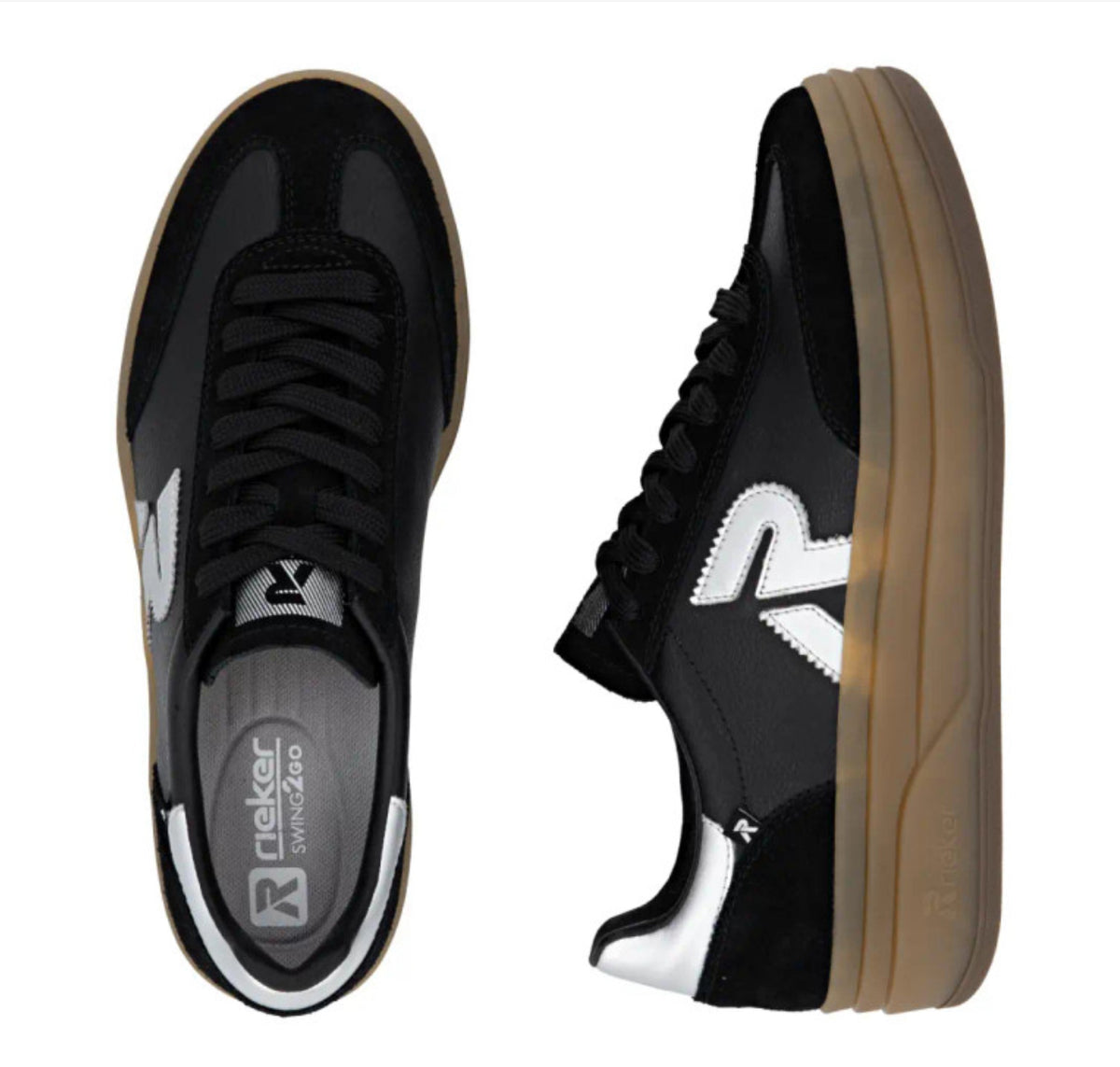 Rieker - W3700 Black and Silver Platform Trainer