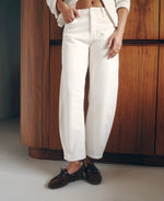 Anna - Cream Cropped Barrel Jeans