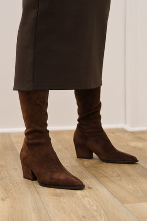 Miss Elastic - 75375 Brown Suede Knee High Sock Boot