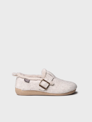 Moni - Cream Buckle Slipper