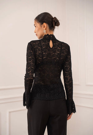 Anna - Black Lace High Neck Collar Blouse