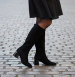 Miss Elastic - 75435 Black Suede Knee High Sock Boot