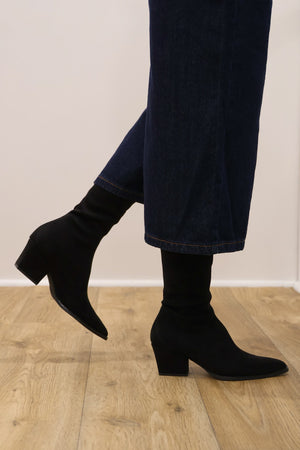 Miss Elastic - 75375 Black Suede Knee High Sock Boot