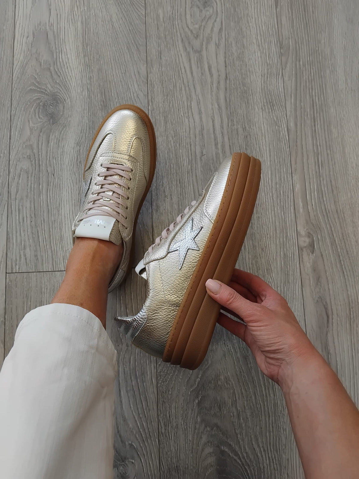 Meline - 525 Z Gold Platform Trainers with a Silver Trim