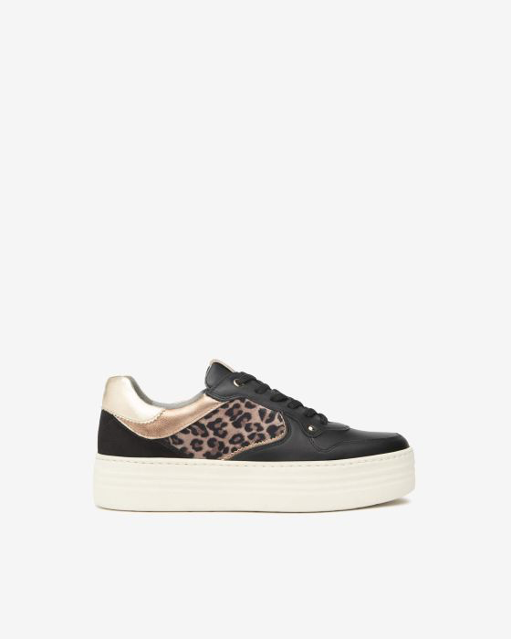 NeroGiardini - I514180D Black and Leopard Retro Trainer