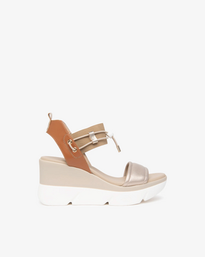 NeroGiardini - E616066D Metallic and Tan Wedge Sandal