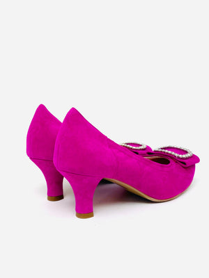Le Babe - 3037 Fuschia Pink Diamonte Kitten Heel