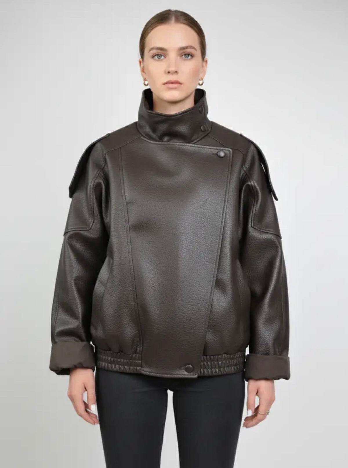 Anna - Brown Faux Leather Jacket