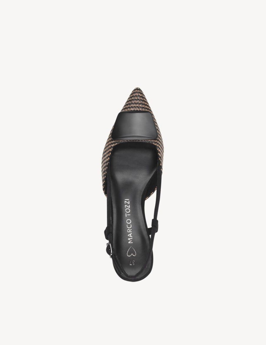 Marco Tozzi - 29503 Black & Camel Raffia Slingback