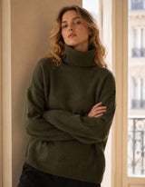 Anna - Olive Green 100% Wool Polo Neck