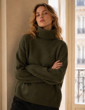 Anna - Olive Green 100% Wool Polo Neck