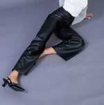 Anna - Black Faux Leather Trousers