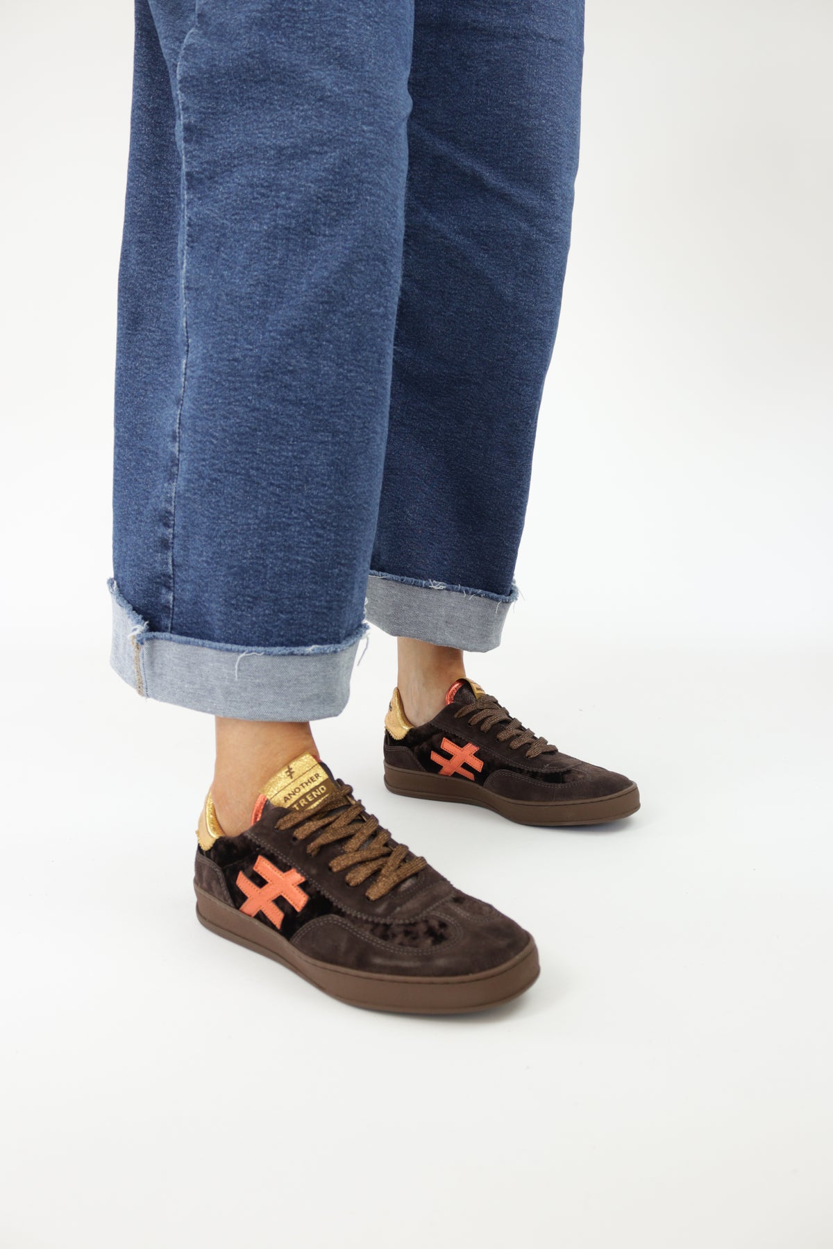 Another Trend - A032 Brown and Orange Suede Trainer