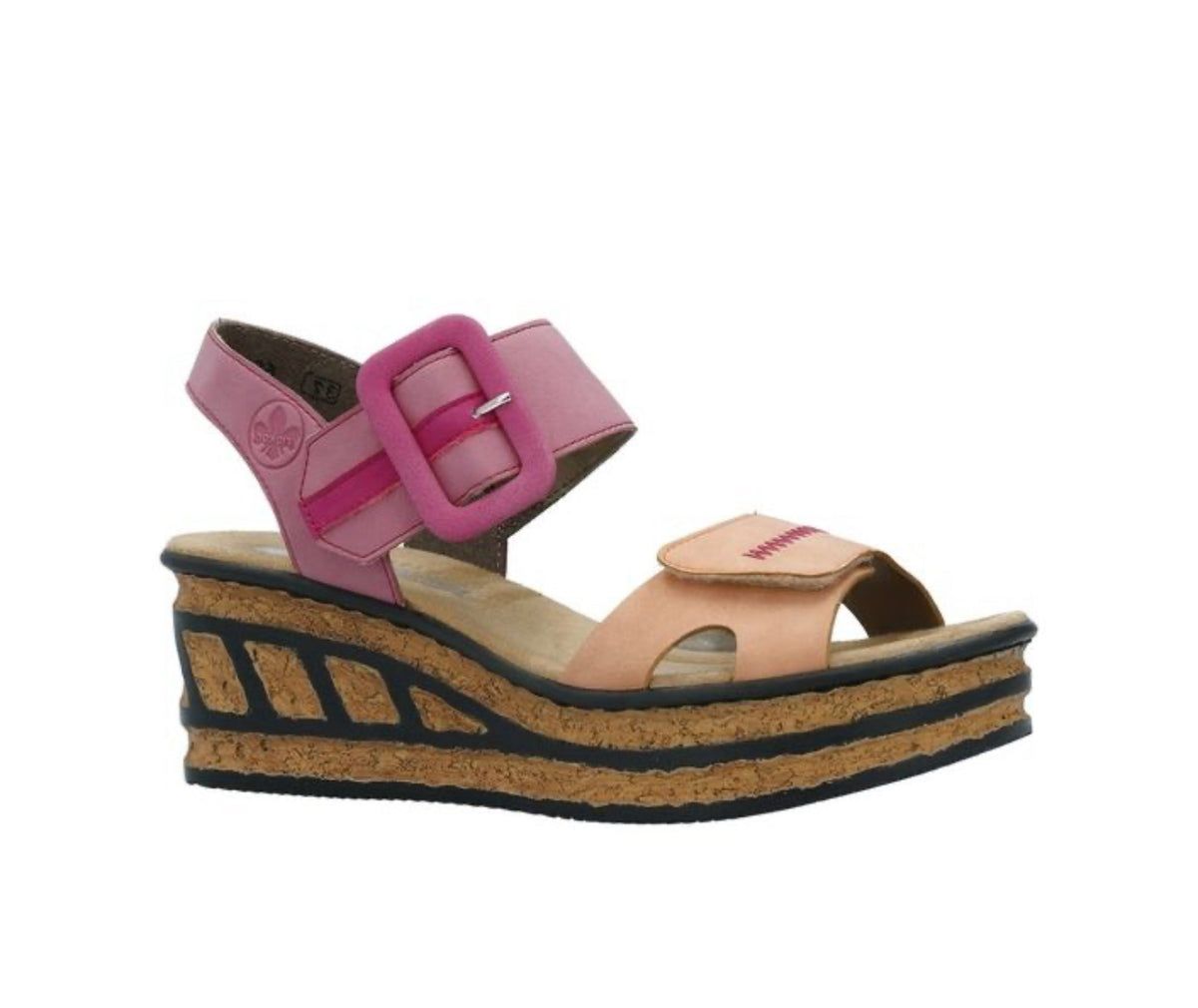 Rieker - 68176 Pink and Apricot Wedge Sandal