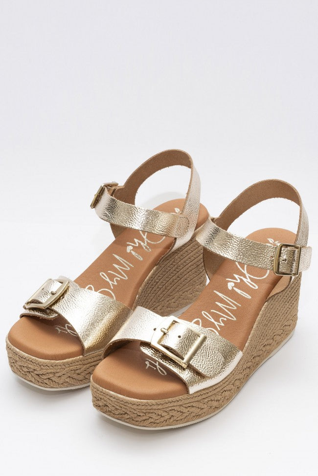 Oh My Sandals - 5459 Metallic Gold Buckle Wedge