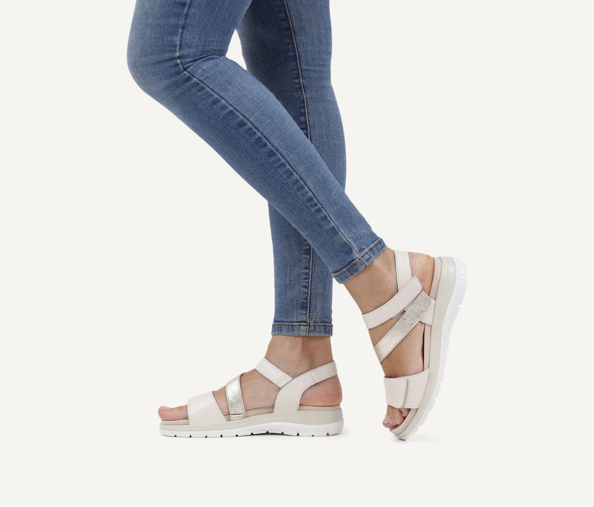 Caprice - 28716 Ivory & Gold Velcro Sandal