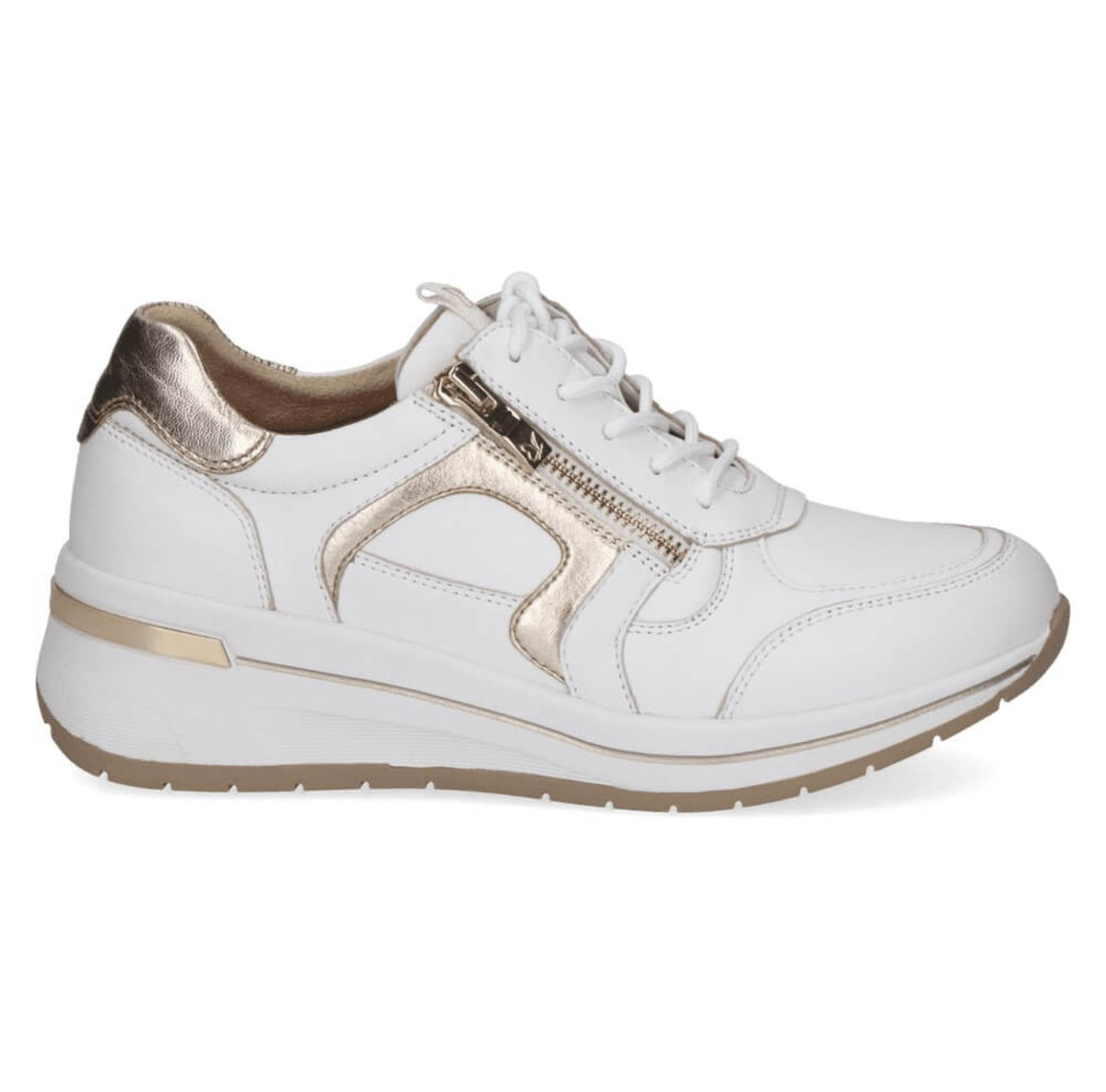 Caprice - 23300 White & Gold Leather Trainer H fitting