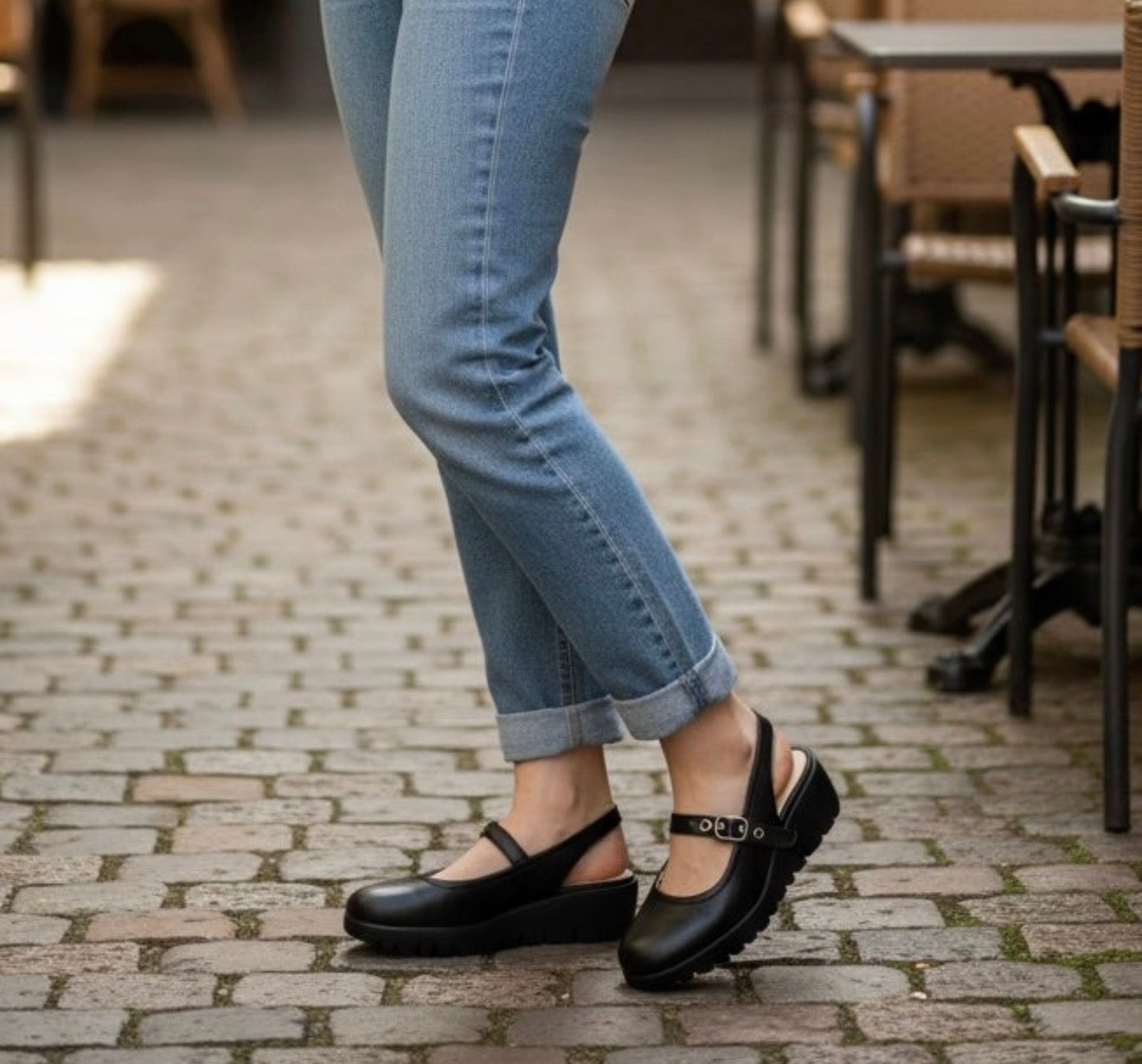 Wonders - C-33353 Black Strap Slingback