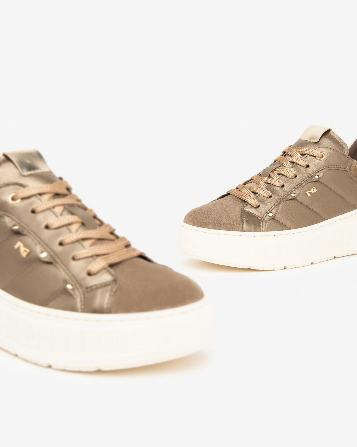 Nerogiardini - I411631D Metallic Khaki Quilt Trainer [Generous Fit]