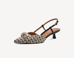 Tamaris - 29512 Black & Ivory Raffia Slingback