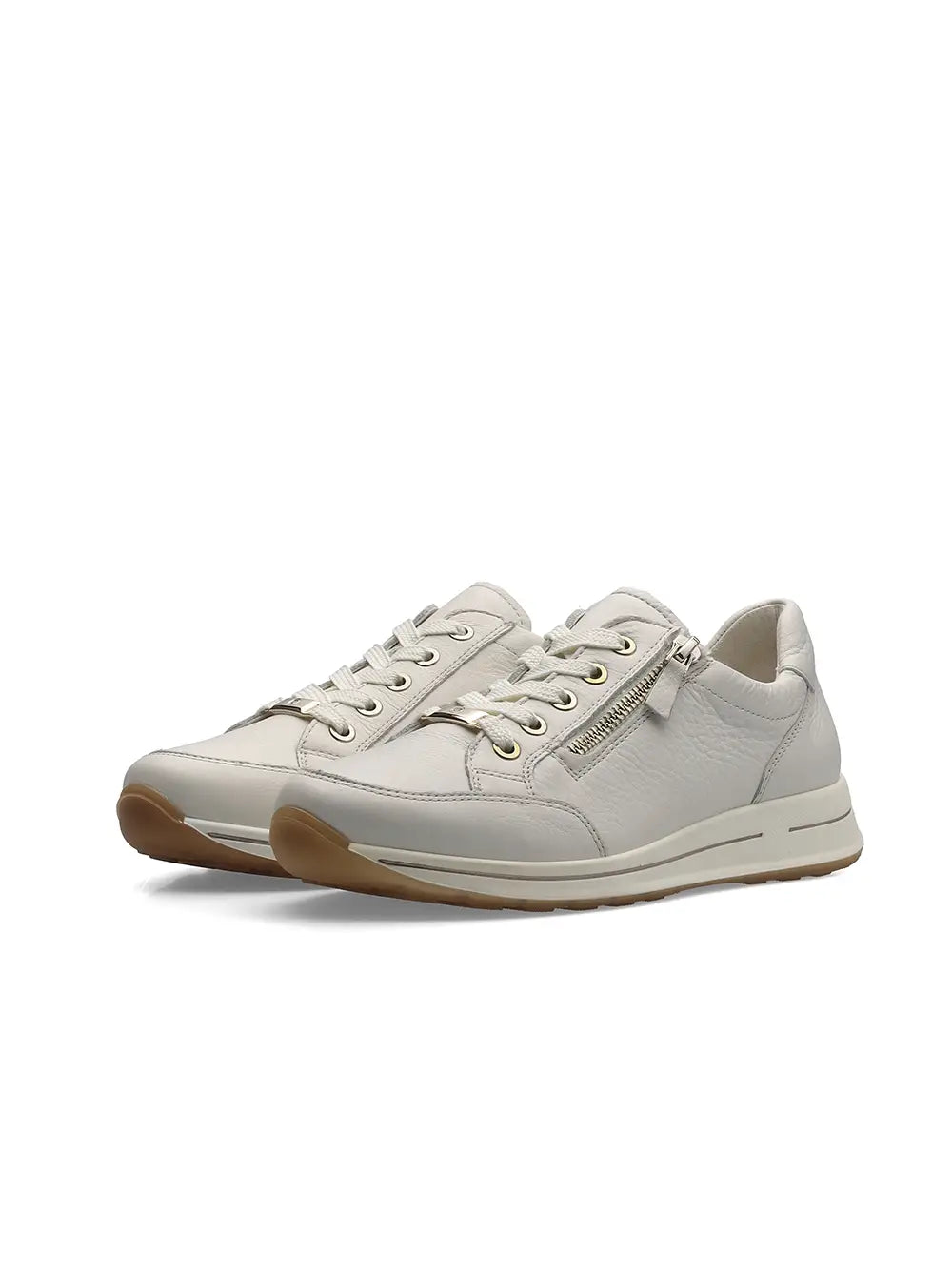 Ara - 24801 Cream Laced Trainers with a zip [Wide Fit]