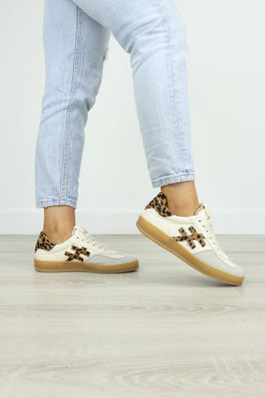Another Trend - A032 [Off White] Cream and Leopard Trainer
