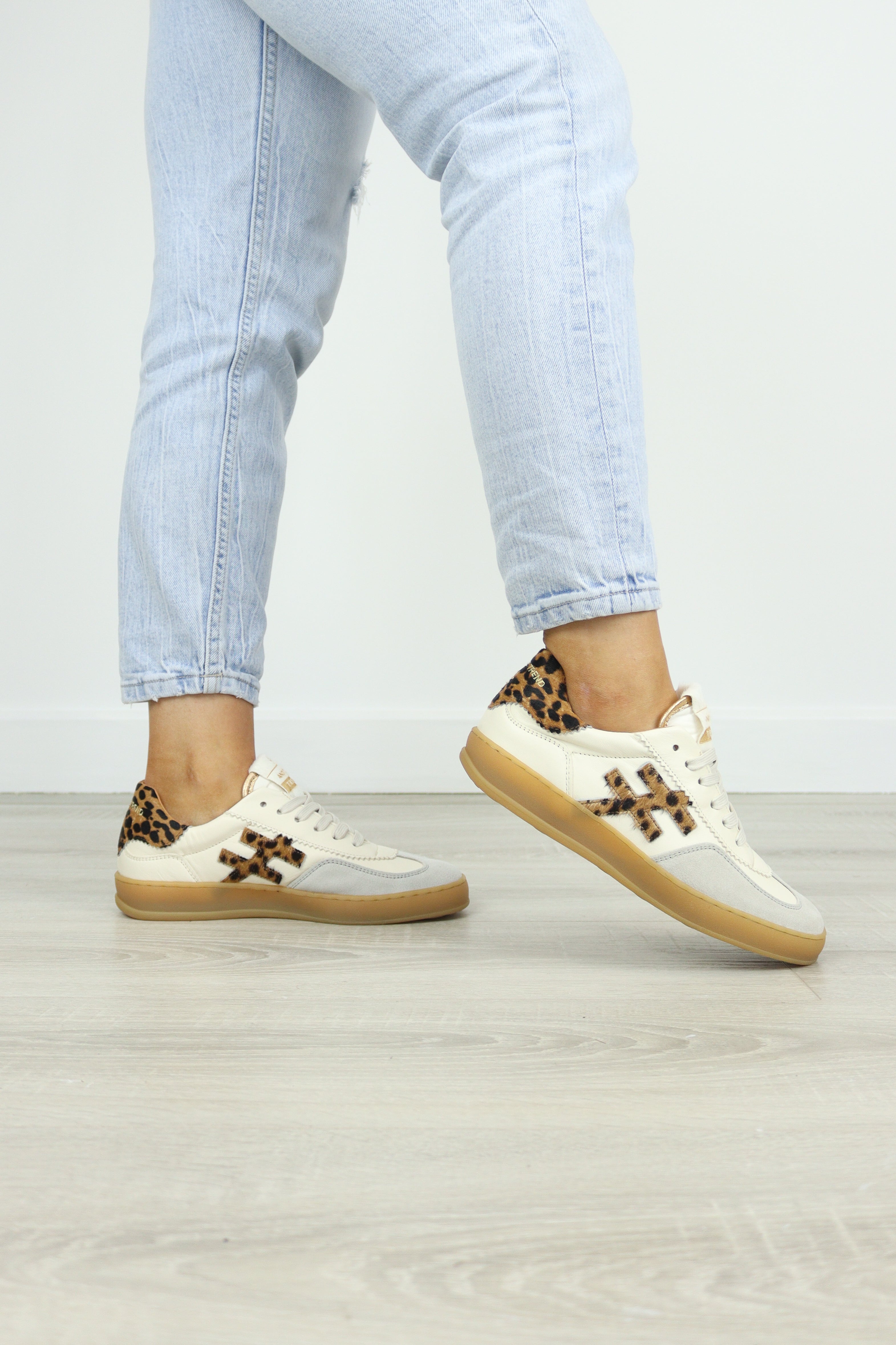 Another Trend - A032 [Off White] Cream and Leopard Trainer