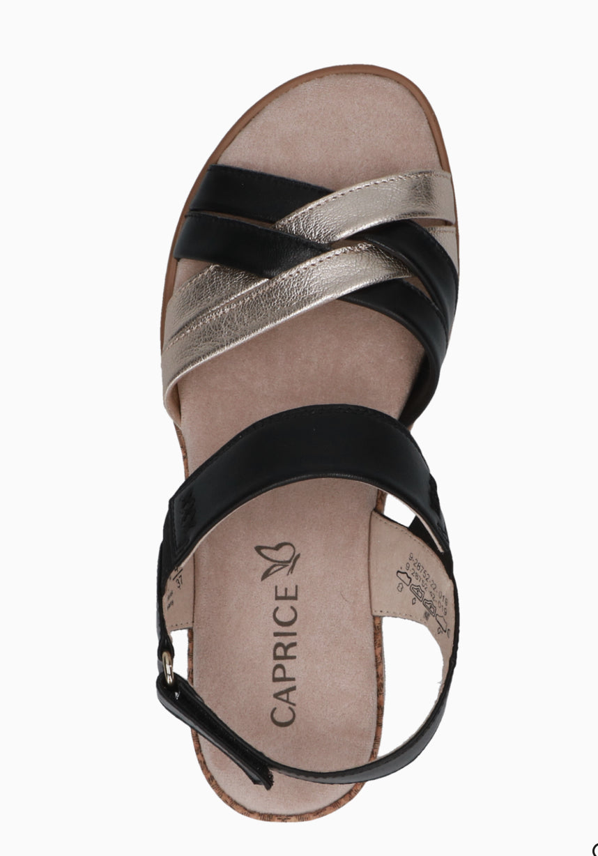 Caprice - 28752 Black and Gold Wedge Sandal