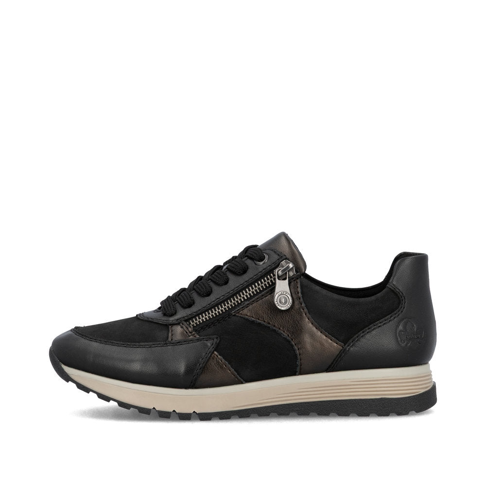 Rieker - 49010 Black/Bronze Zip Trainer