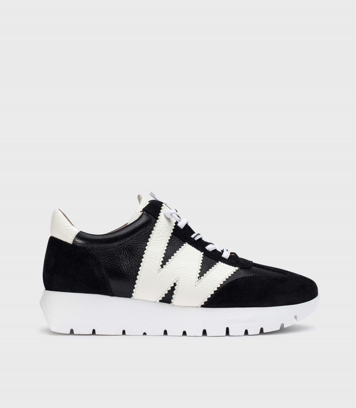 Wonders - A-2476 Black and Cream Slip on Trainer