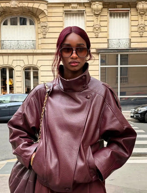 Anna - Burgundy Faux Leather Jacket