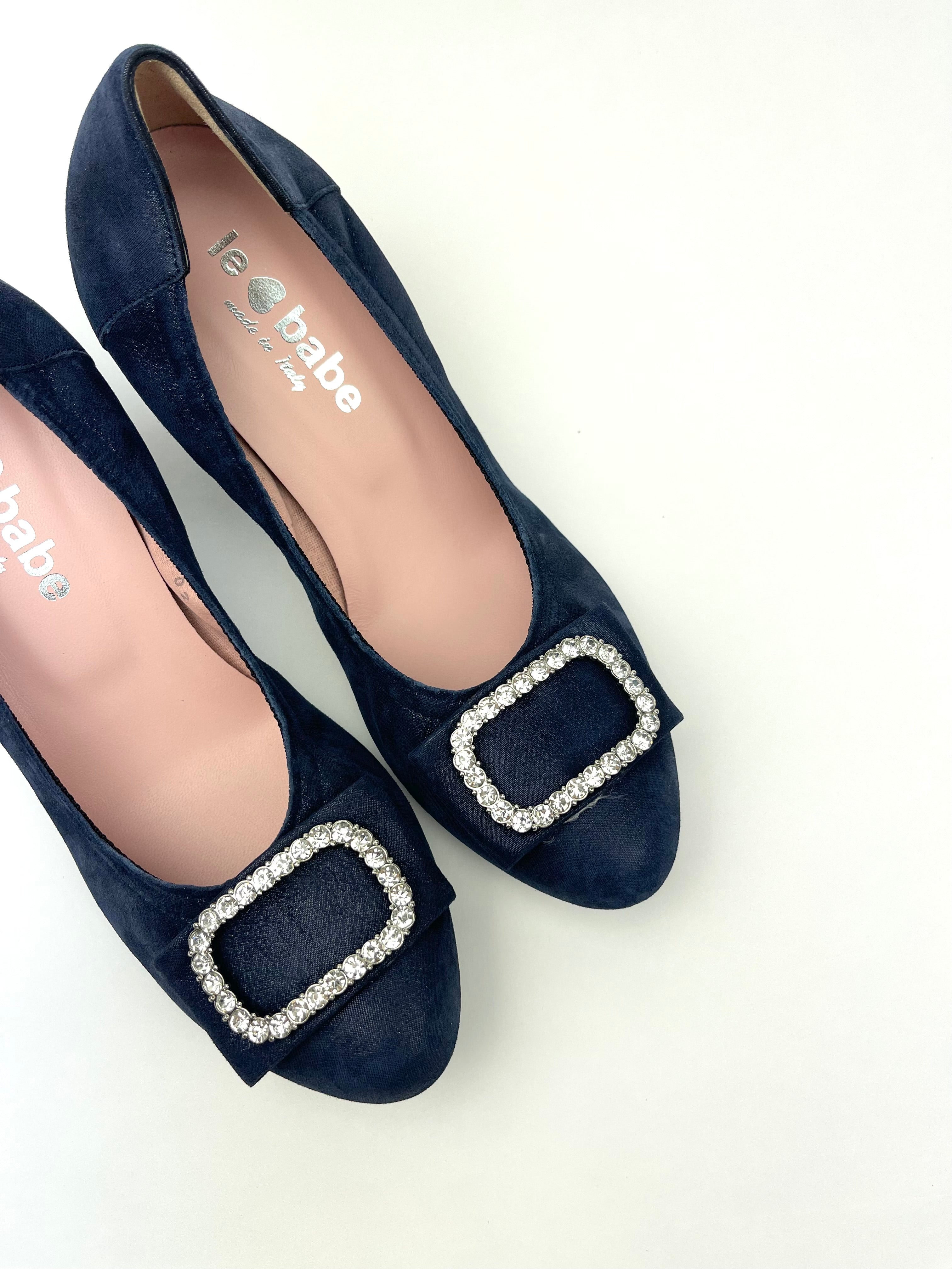 Le Babe - 3037S3 Navy Diamonte Kitten Heel Court