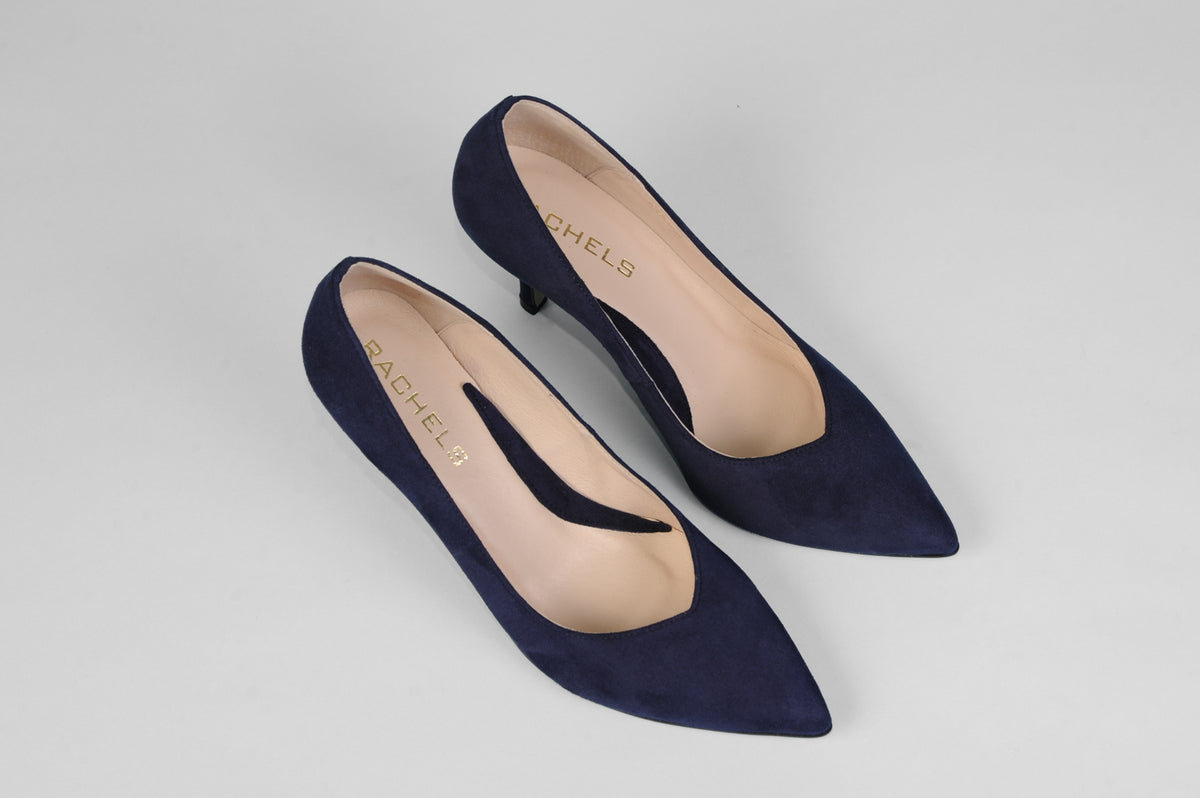 Rachels - Navy Suede V Court Shoe