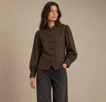 Anna - Brown Mandarin Blouse