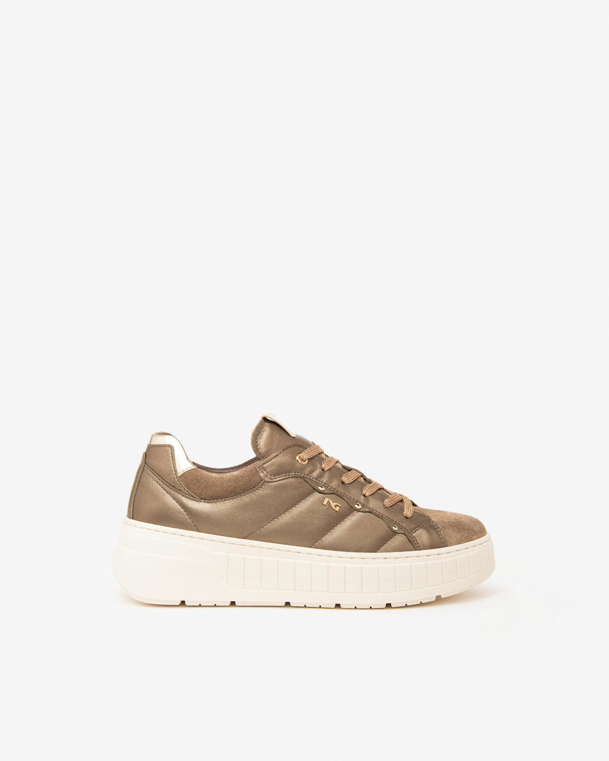 Nerogiardini - I411631D Metallic Khaki Quilt Trainer [Generous Fit]