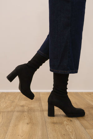 Miss Elastic - 77031 Black Platform Knee High Sock Boot