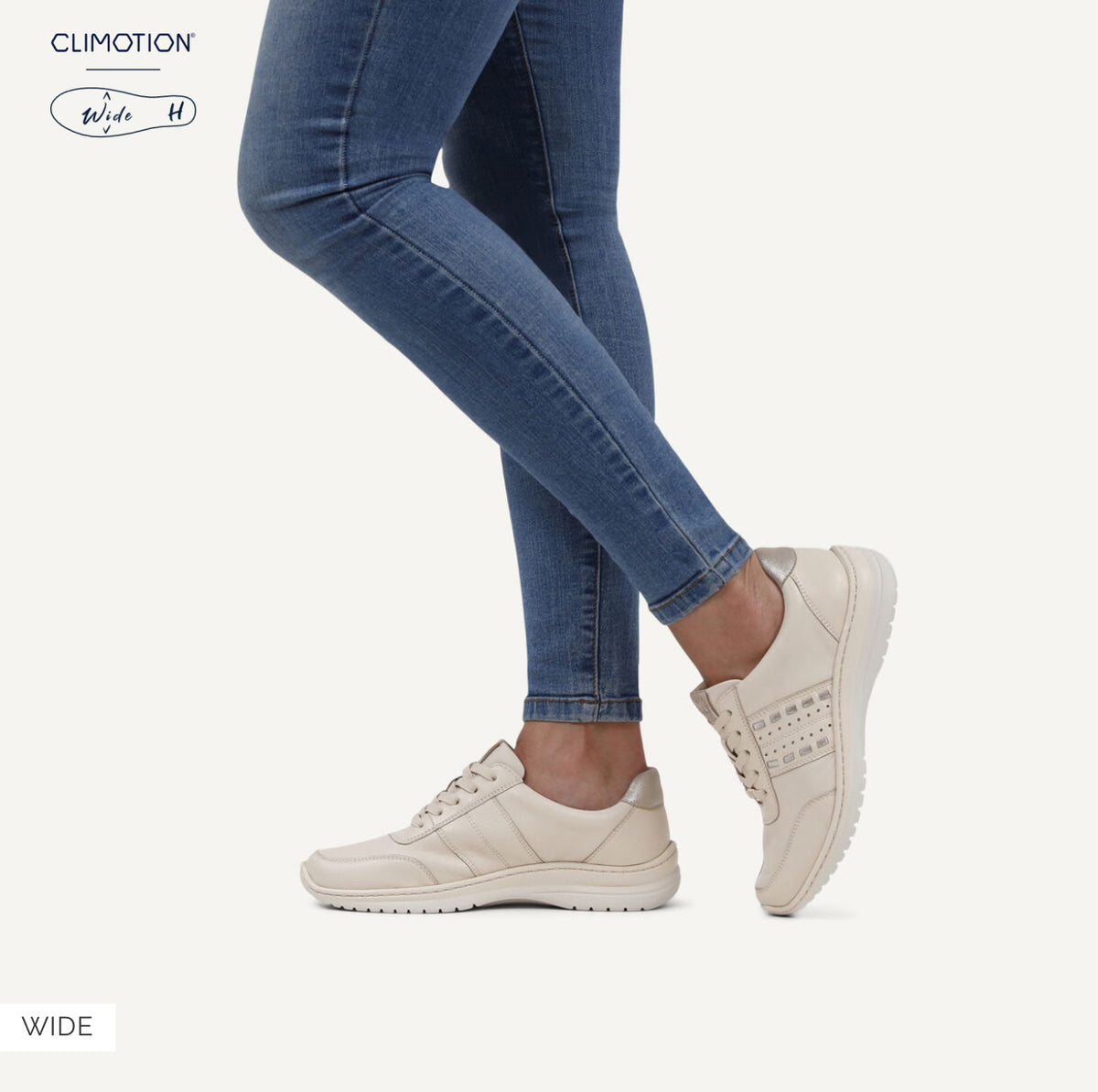 Caprice - 23717 Cream Trainer [ Wide Fit]