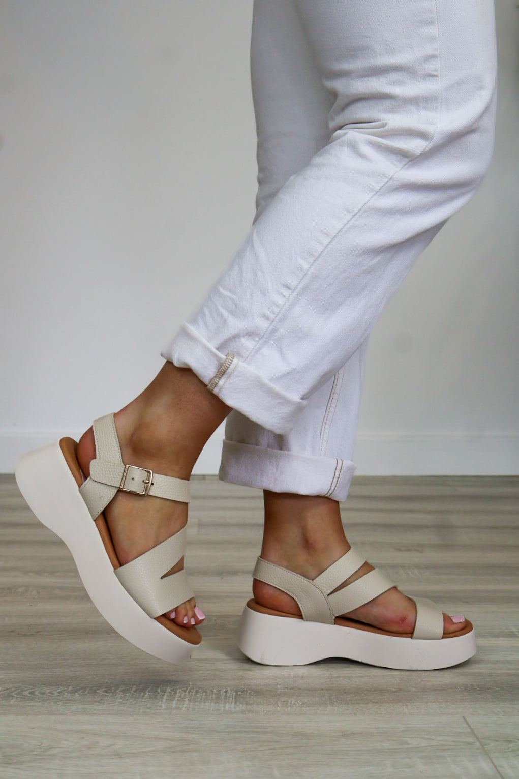 Oh My Sandals - 5969 Cream Wedge Sandal