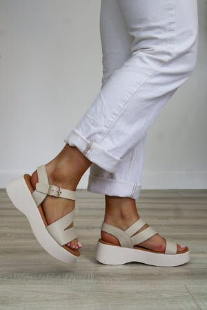 Oh My Sandals - 5969 Cream Wedge Sandal
