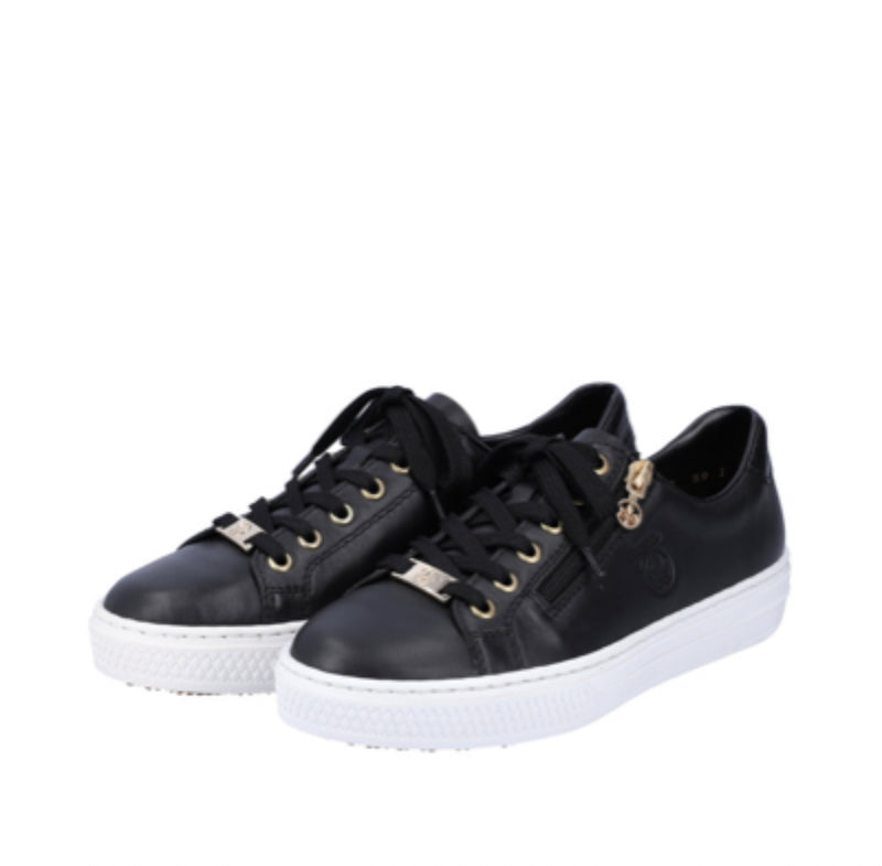 Rieker - L59L1 Black Leather Trainer with side Zip