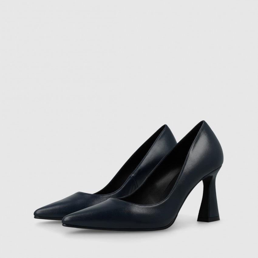 Lodi - Roa Black Leather Medium Heel Court Shoe