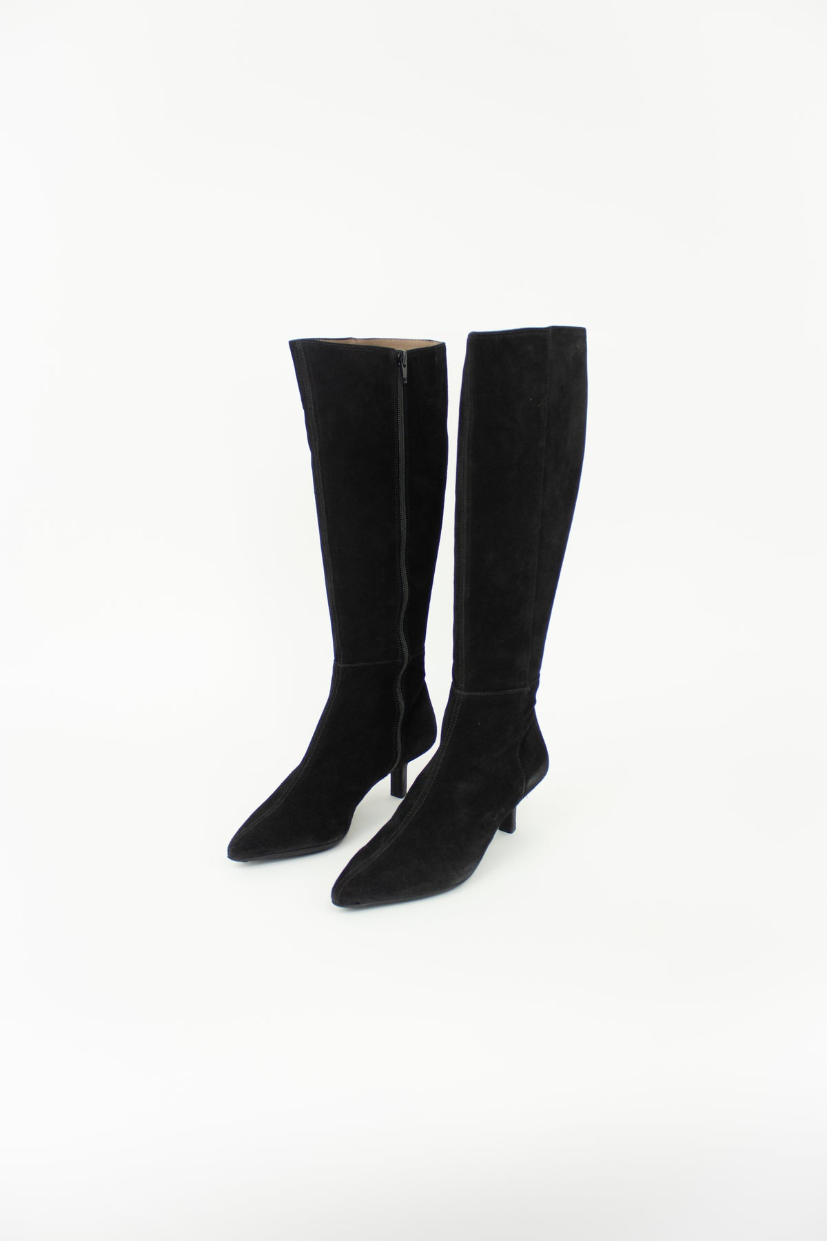Wonders - G-7121 Black Suede Kitten Heel Knee High