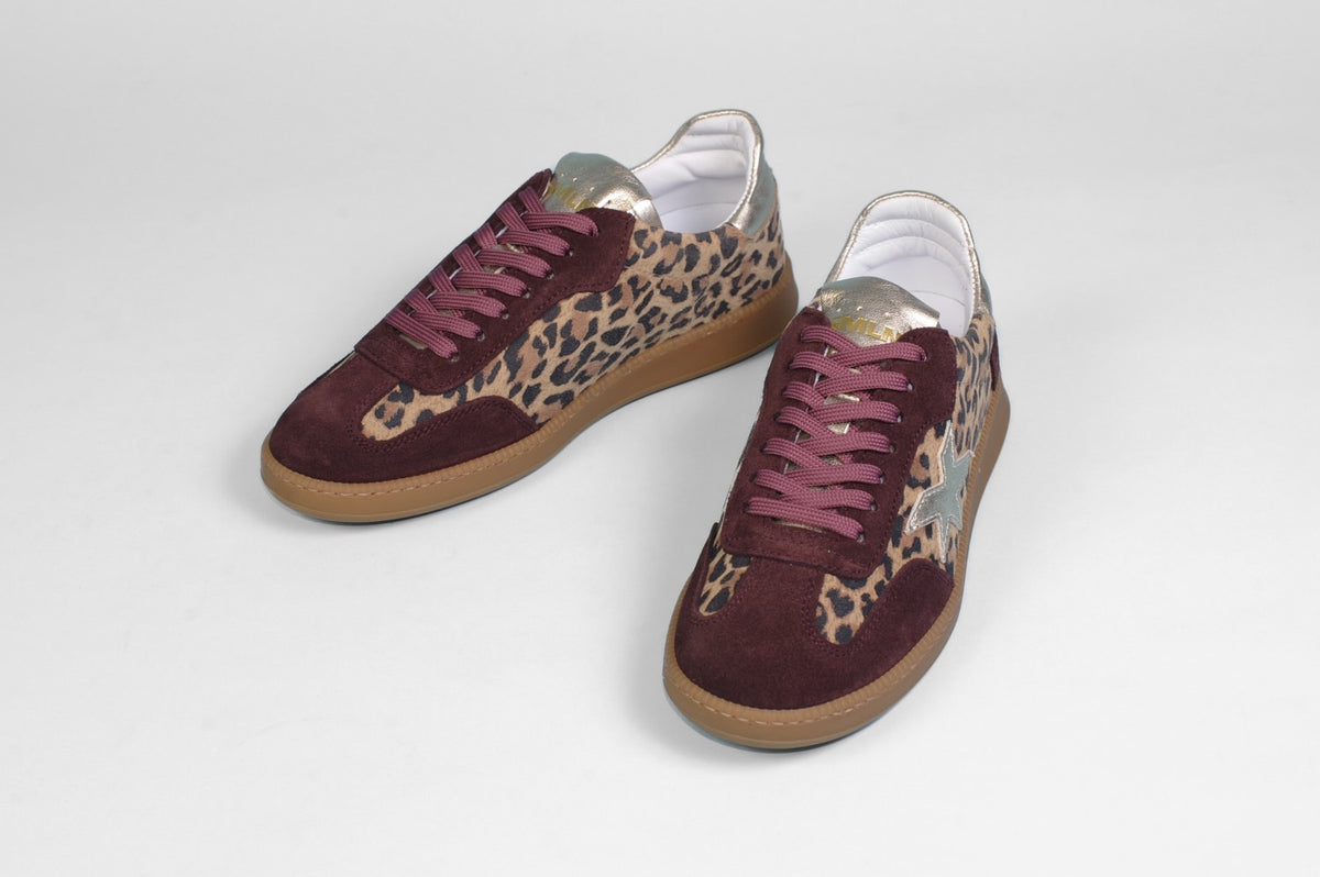 Meline - R 526 Burgundy and Leopard Trainers