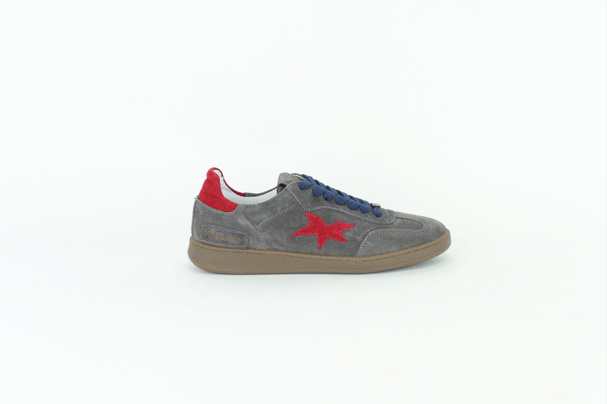 Méliné - 526 R Grey & Red Suede Trainer