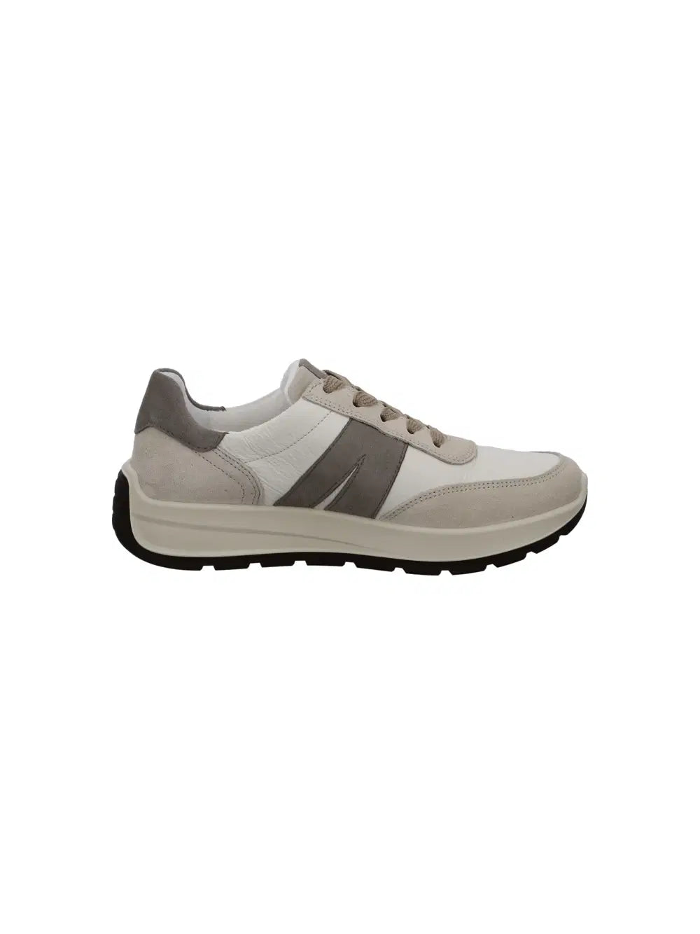 Ara - 25102 Cream & Grey Leather Suede Zip Trainer [Wide Fit]