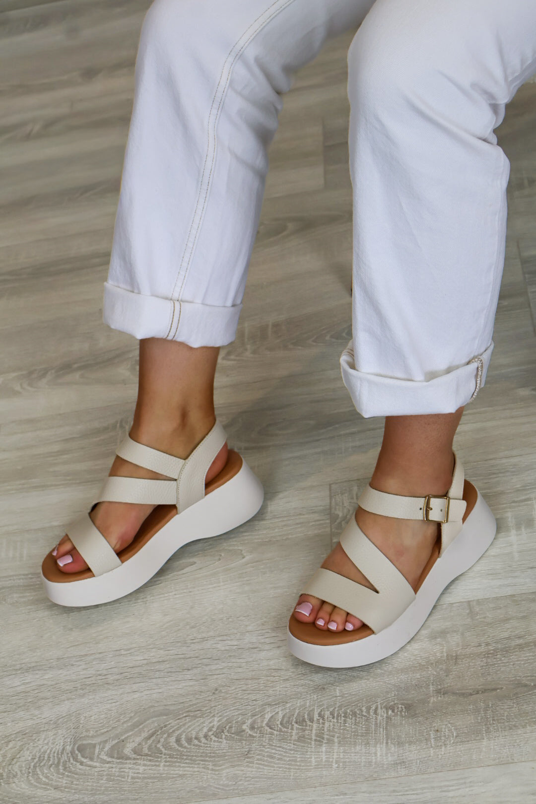 Oh My Sandals - 5969 Cream Wedge Sandal