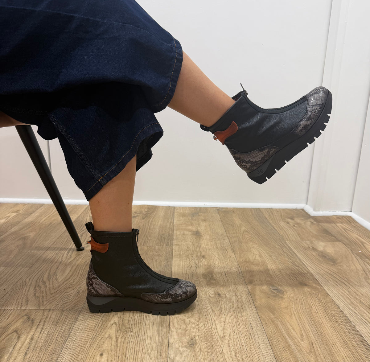 Jose Saenz - 2269 Black Snake Sock Ankle Boot