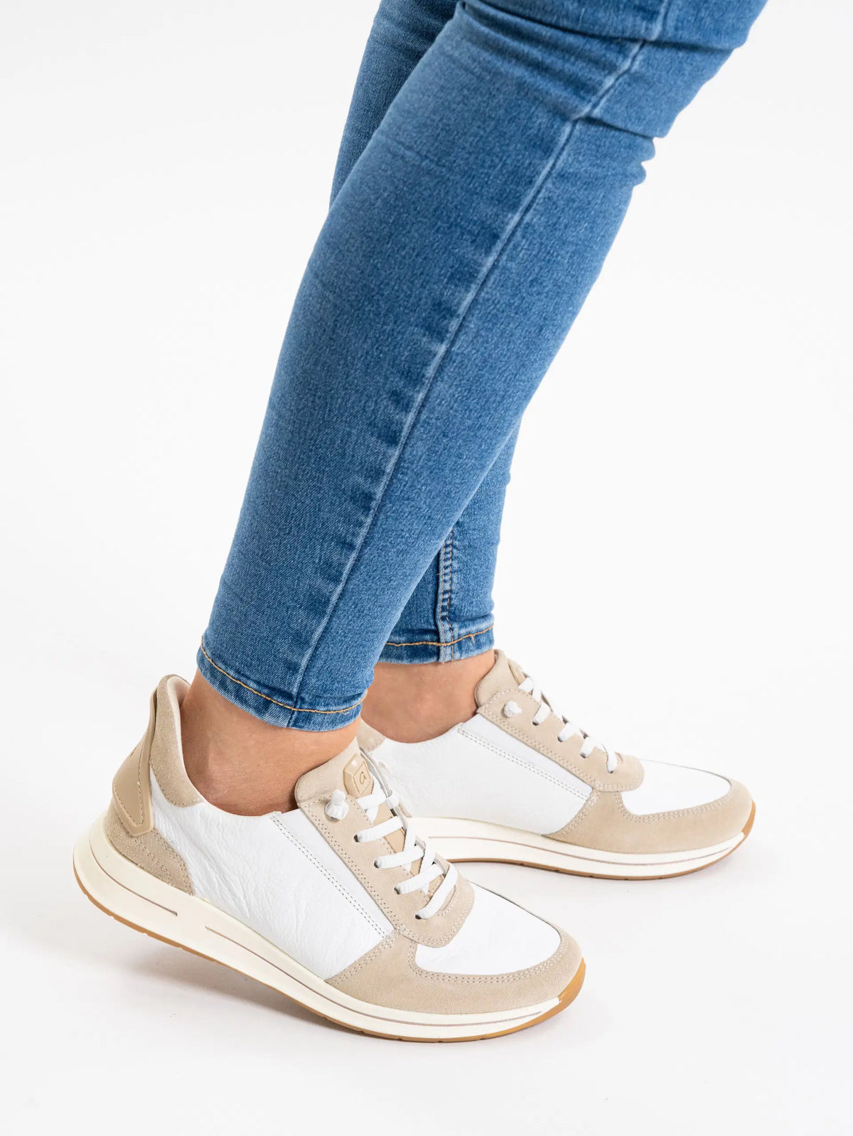 Ara - 24386 Beige and White Slip On Trainer