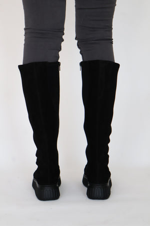 Wonders - A-5204 Black Suede Stretch Boot