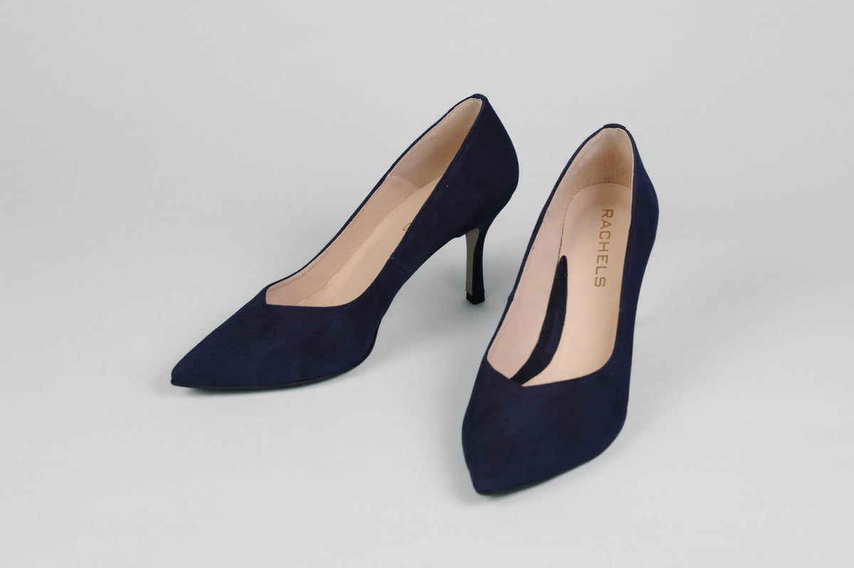 Rachels - Navy Suede V Court Shoe